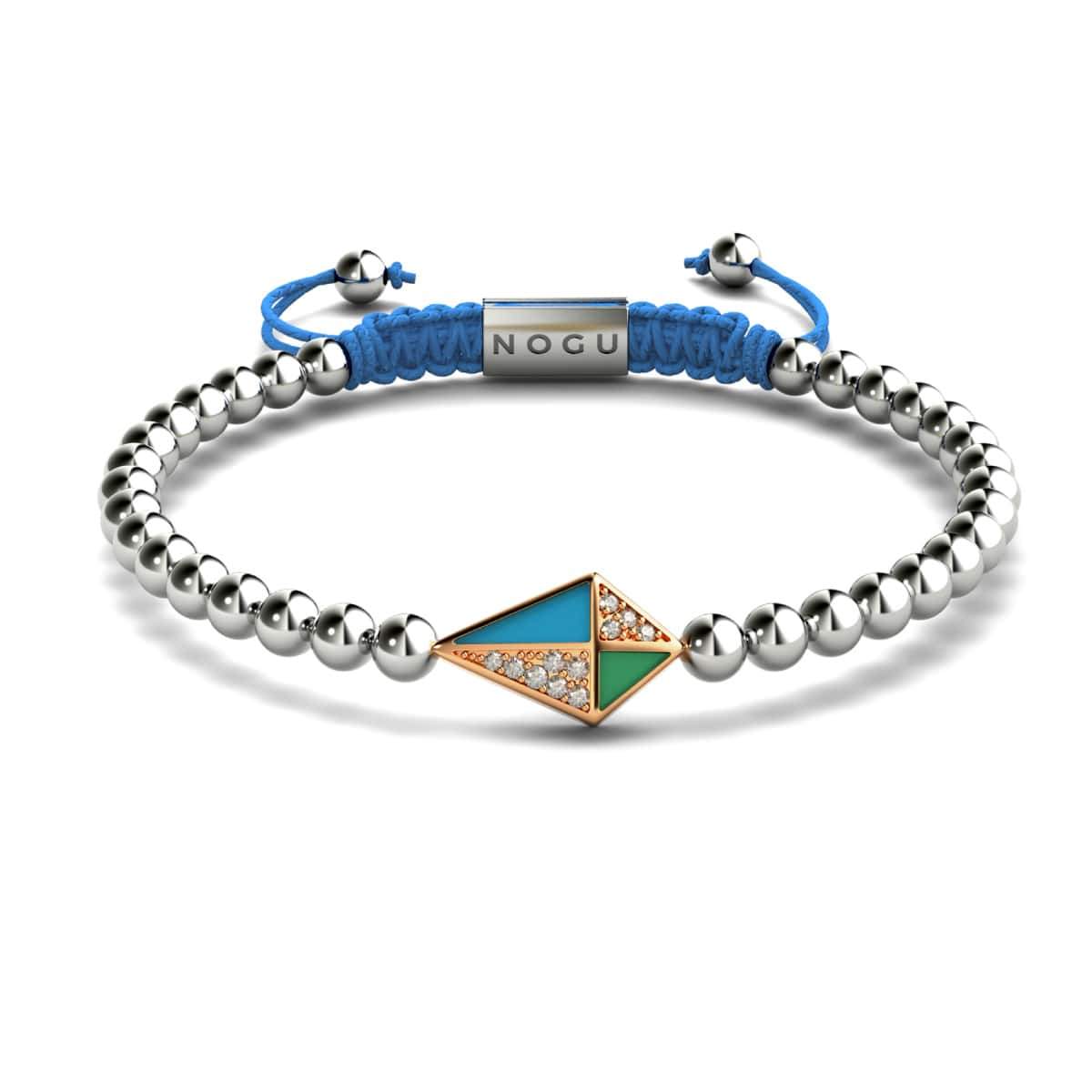 Cerf-volant | Or rose 18 carats et argent et bleu | Émail | Bracelet Charmballa en Cristal de Macramé